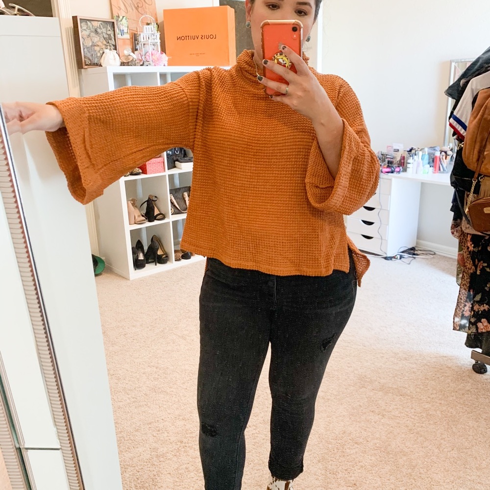 “Daisy” thermal knit orange long sleeve top